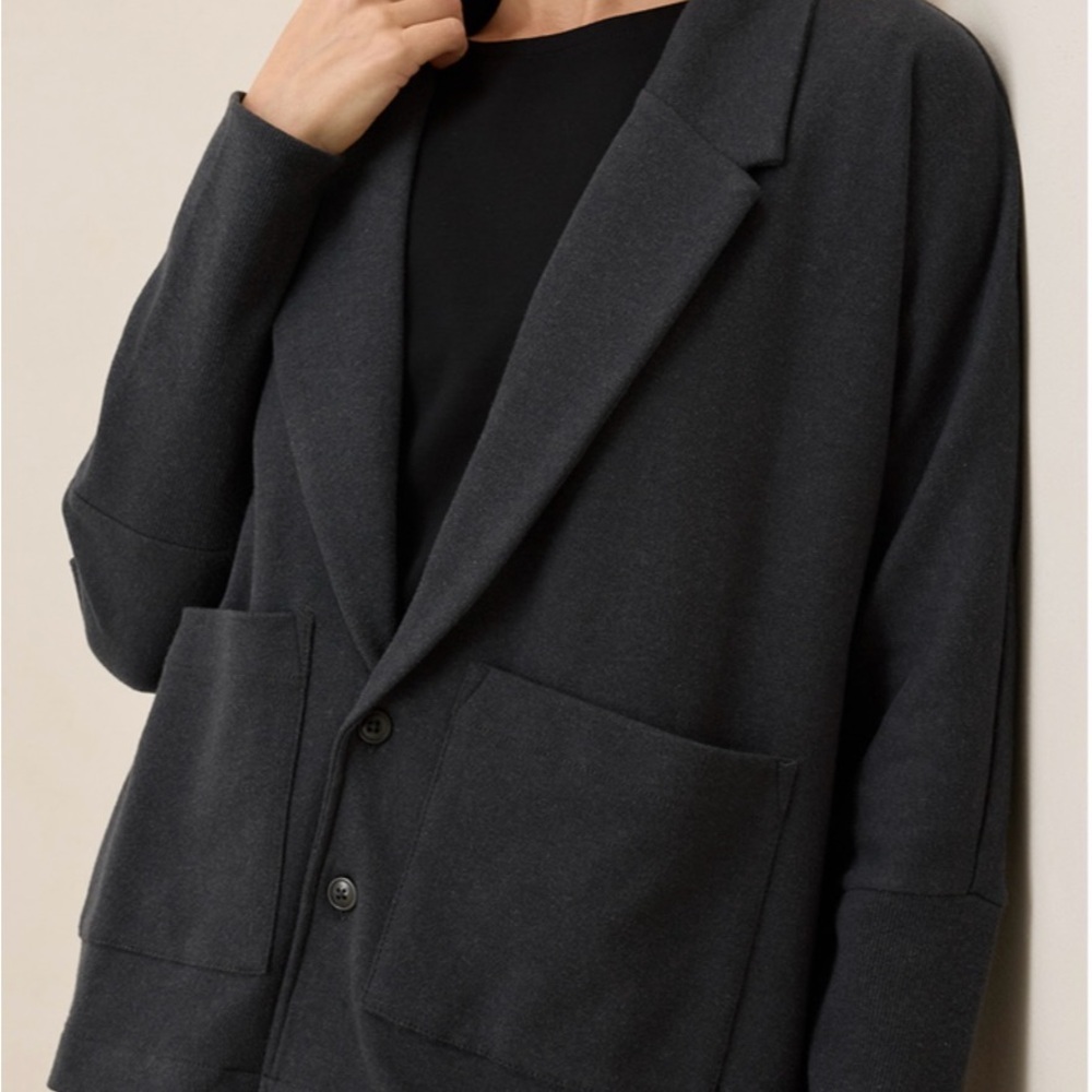 Pact Airplane Relaxed Blazer Organic Cotton Charcoal Heather Gray XS NWOT - Picture 4 of 16